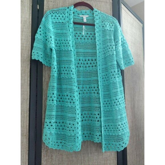 Isaac Mizrahi Live!‎ Womens Green Knit Short Sleeve Cardigan Sweater Sz M - Picture 3 of 8